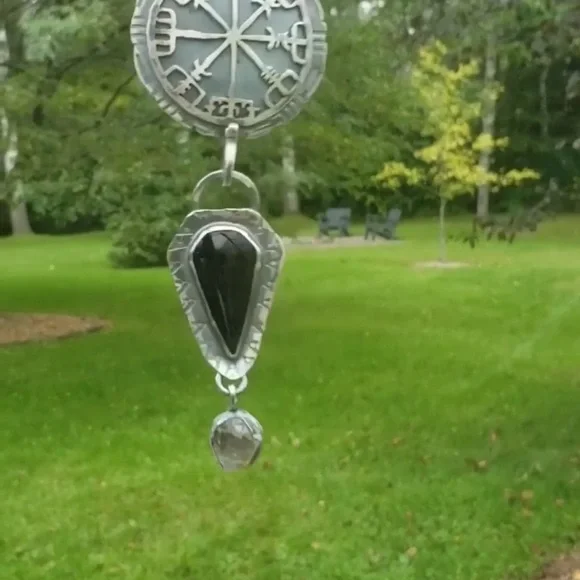 Silver Sterling and Black Pendant Necklace - Picture 3 of 6